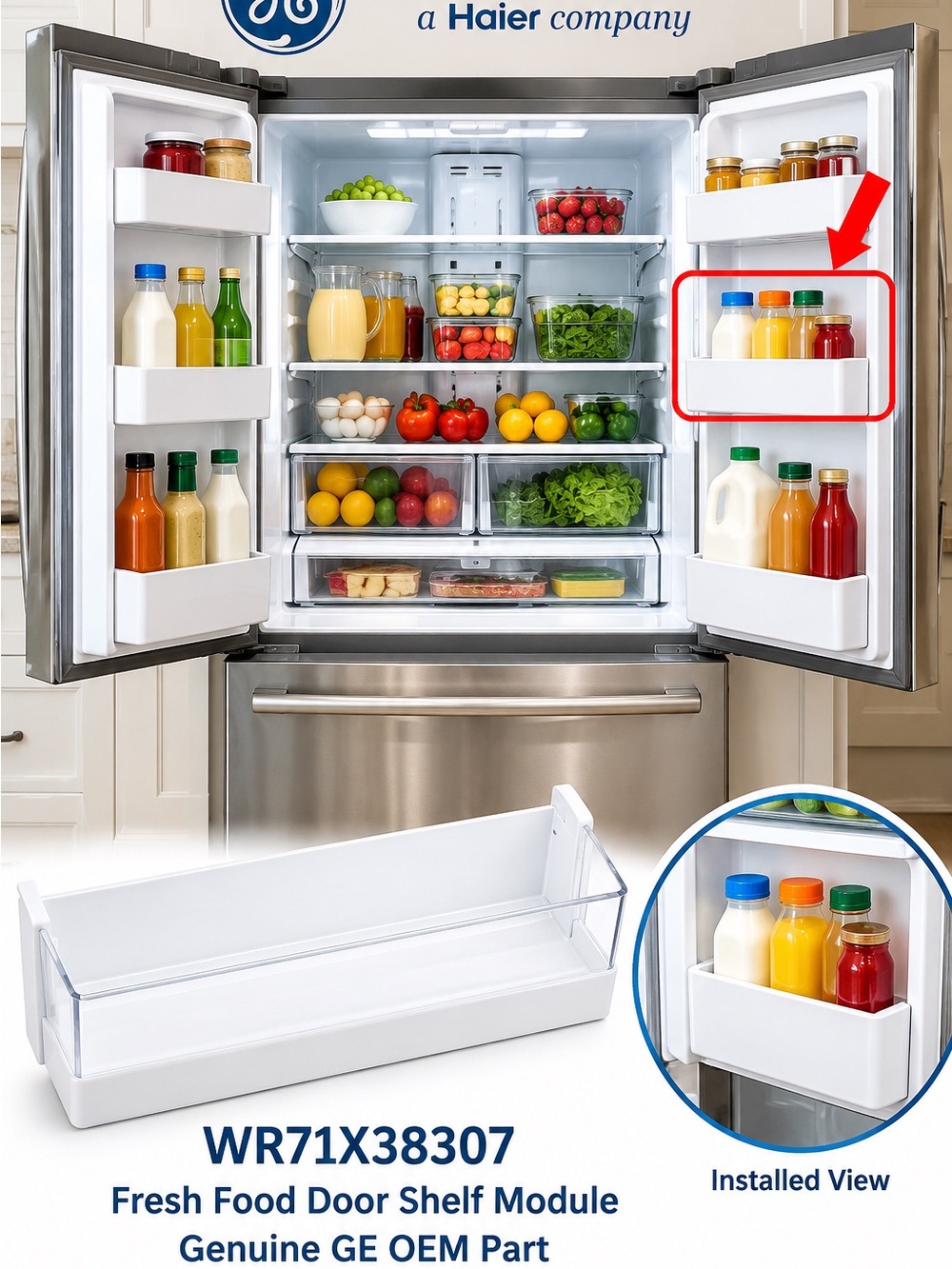 Genuine GE WR71X38307 Refrigerator Fresh Food Door Shelf Module NEW OEM NIB $80